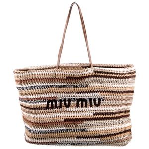 Miu Miu Crochet Raffia Tote Bag 2023 - Natural